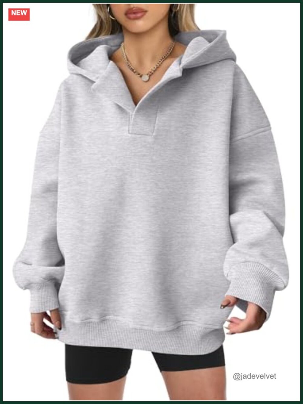 Oversized V Neck Hooded Sweatshirt Long Sleeve Pullover Casual Y2K Top